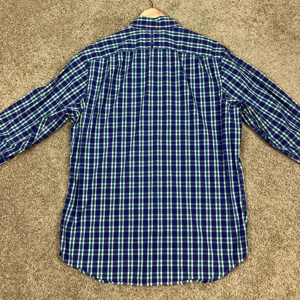 Banana Republic Button Down Shirt Mens Large Purple Plaid Long Sleeve Flip Cuffs